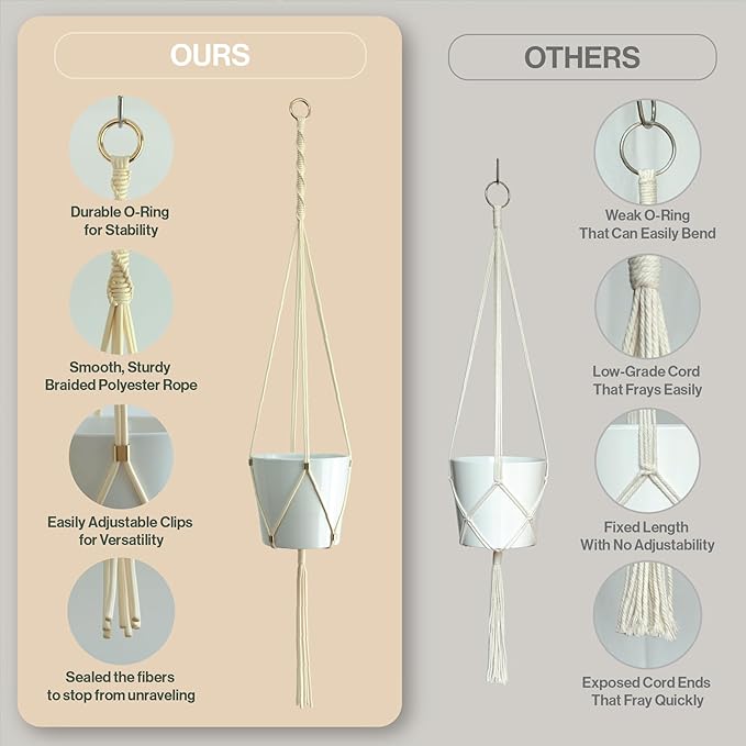Macrame Plant Hanger Polyester Rope 42 Inch Outdoor Indoor Adjustable Hanging - Image 6