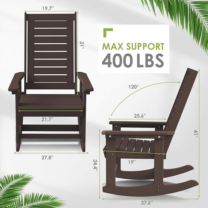 GREENVINES Outdoor Rocking Chair Set | 3-Piece | Dark Brown Wood Grain | 2 - Image 3