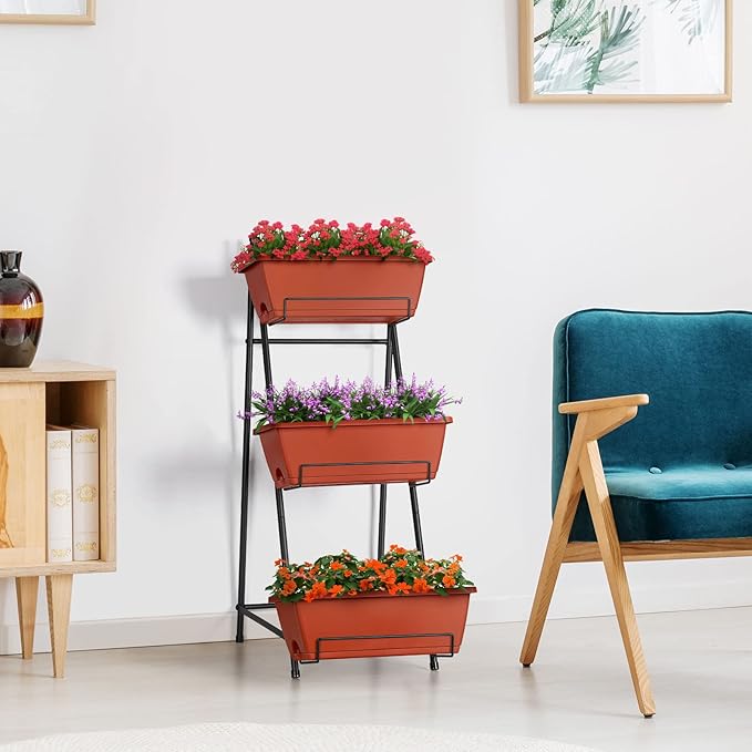 Vertical Raised Garden Bed Outdoor 3 Tiered Garden Planters Standing Elevated - Image 6