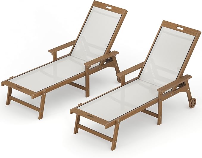 LUE BONA Chaise Lounge Chair Outdoor Set of 2, HDPS and HDPE Wicker Chaise by LUEBONA