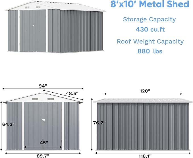 Greesum 8×10FT Outdoor Storage Shed, Metal Patio Storaged Sheds - Image 4