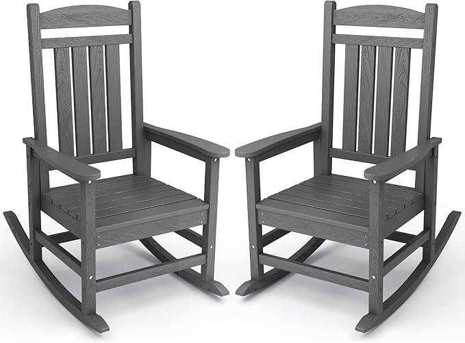 KINGYES HDPE Patio Rocking Chair Set of 2, Outdoor Rocking Chairs Porch Rocker by KINGYES