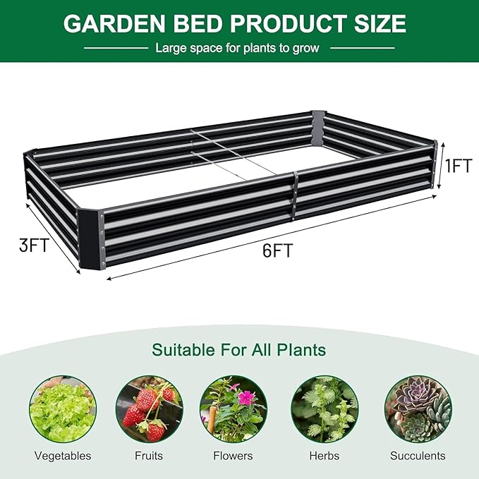 Land Guard 3 Pack 6×3×1ft Galvanized Metal Raised Garden Bed, Metal Planter Kit - Image 2