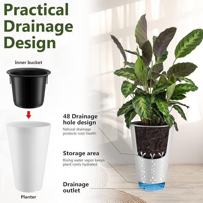 Sieral Set of 2 Tall Outdoor Planters 12 x 18 Inch Large Resin Outdoor Planters - Image 4