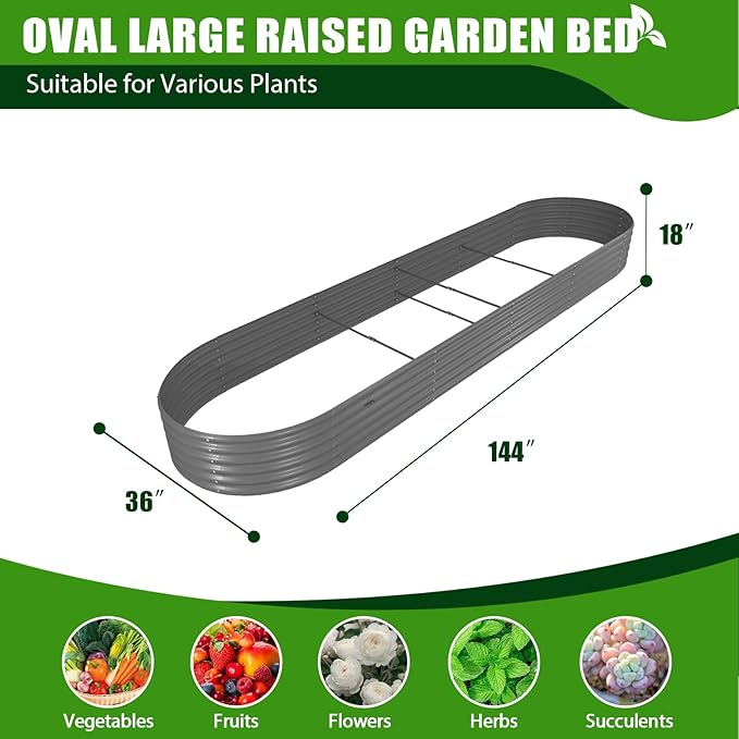 A ANLEOLIFE 12X3X1.5 ft Galvanized Raised Garden Beds Outdoor, Oval Extra Large - Image 7