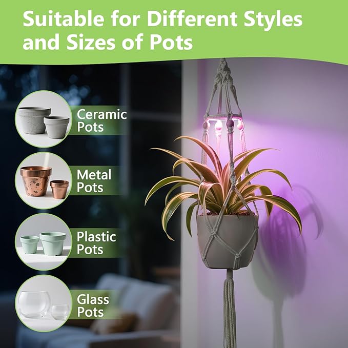 Macrame Plant Hanger with Grow Light: 2 Pack Boho Hanging Planters with Light - Image 6