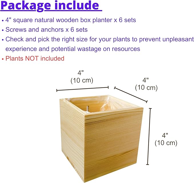 LaLaGreen Wooden Planter Box for Plants Small Square Wall Planters for Indoor - Image 2