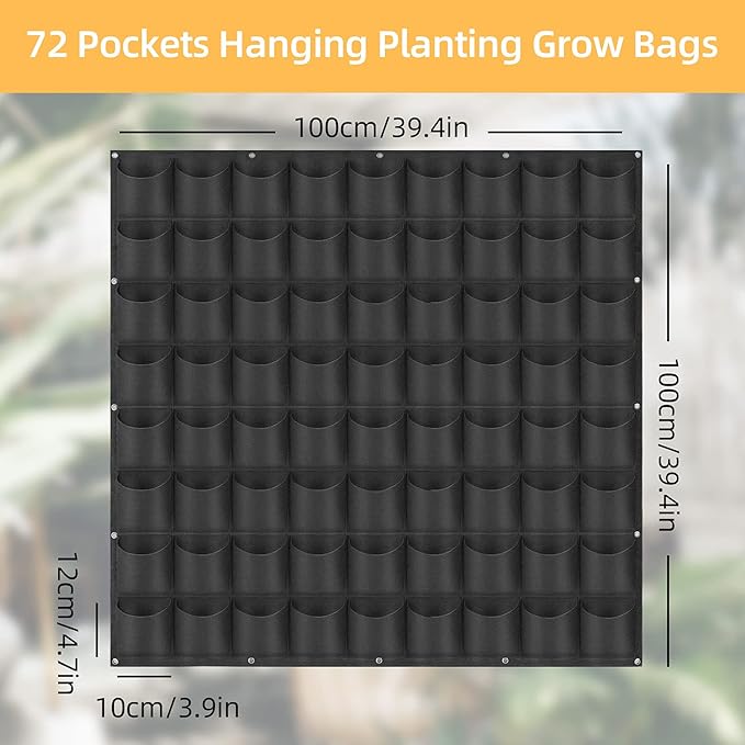 Hanging Planting Grow Bags, 72 Pockets Hanging Vertical Wall Planter Wall - Image 2