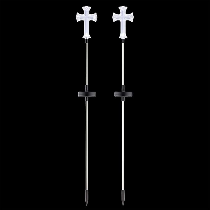 Alpine Corporation 34" Tall Outdoor Solar Powered Cross Pathway Light Stakes - Image 5