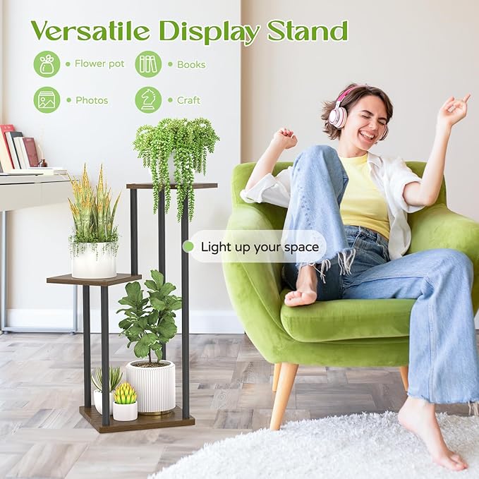 3 Tier Plant Stand Indoor Outdoor, Wood Metal Flower Shelf Pot Holder Clearance - Image 4