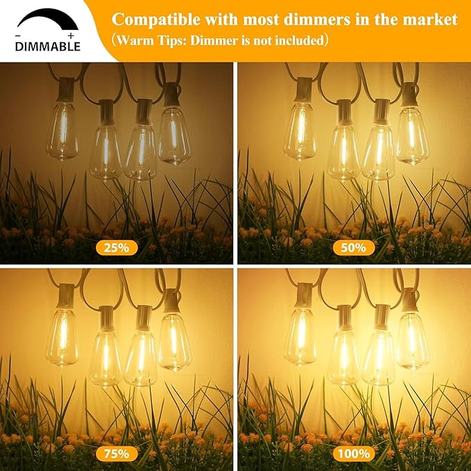 Brightever Outdoor String Light 25 FT, ST38 Patio Lights - Image 4