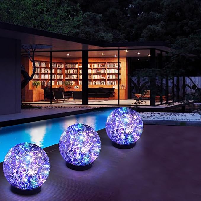 Solar Garden Lights Outdoor Waterproof, 6 Pack Cracked Glass Ball Light - Image 6