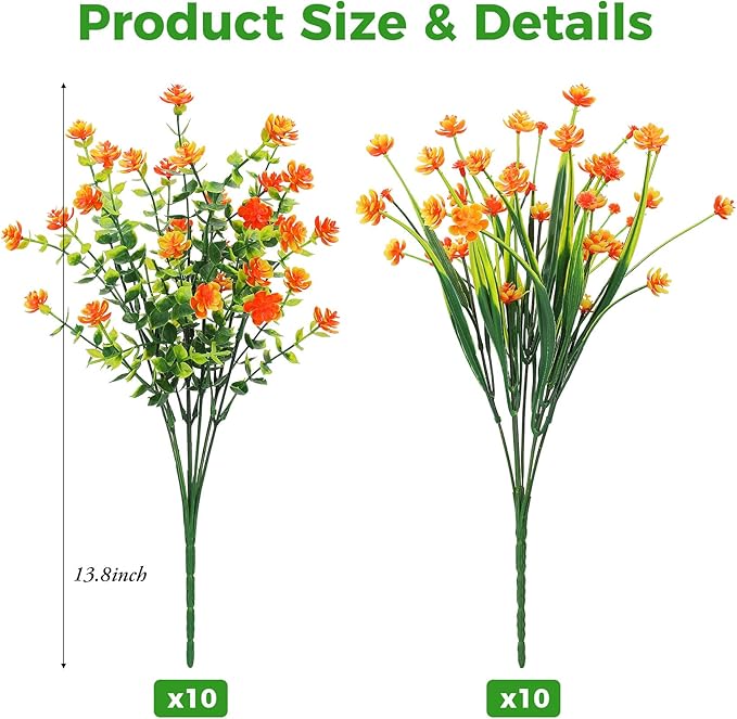 20 Bundles Artificial Flowers for Outdoors Fake Plastic Flowers UV Resistant - Image 2