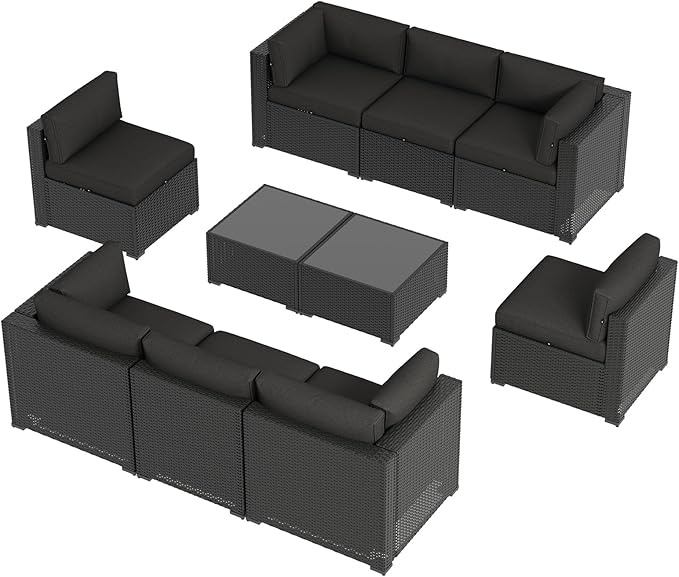 Aoxun 10 Piece Patio Furniture Set Wicker Rattan Patio Sectional Sofa Set - Image 7