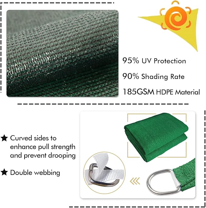 KANAGAWA 6'X22' Dark Green Custom Size Sun Shade Sail Rectangle UV Block Canopy - Image 3