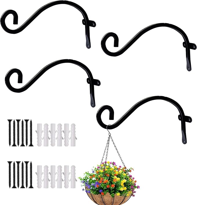 Hourleey 4 Pack Plant Hanger Outdoor, 8 Inch Heavy-Duty Hanging Plant Hook by Hourleey