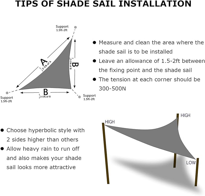 KANAGAWA Sun Shade Sail 10'x10'x14' Dark Gray Triangle UV Block Canopy Awning - Image 6