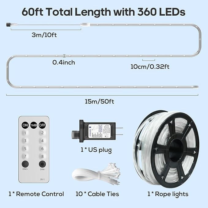 50FT 360 LED Waterproof Rope Lights Outside - Image 8