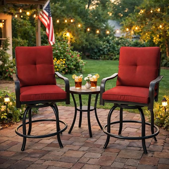 Kozyard Isabella Outdoor Swivel Bar Chairs, Counter Height Patio Bar Stools Set - Image 2