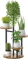 5 Tier Plant Stand Indoor, Metal Wood Flower Holder, Heavy Duty Tall Round by Oppro