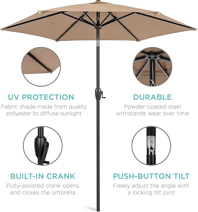 Best Choice Products 7.5ft Heavy-Duty Round Outdoor Market Table Patio Umbrella - Image 5