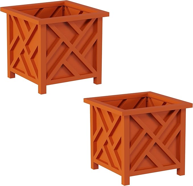 Pure Garden Lattice Design Planter Box 2-Pack – 14.75-Inch Decorative Outdoor by PureGarden