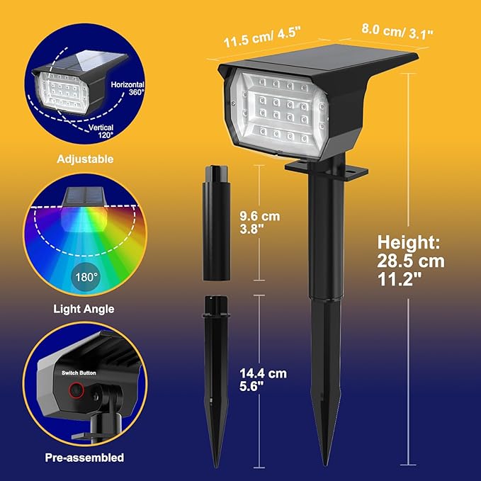 nipify 8 Pack Solar Spot Lights Outdoor Color Changing, 7 Modes Halloween RGB - Image 7