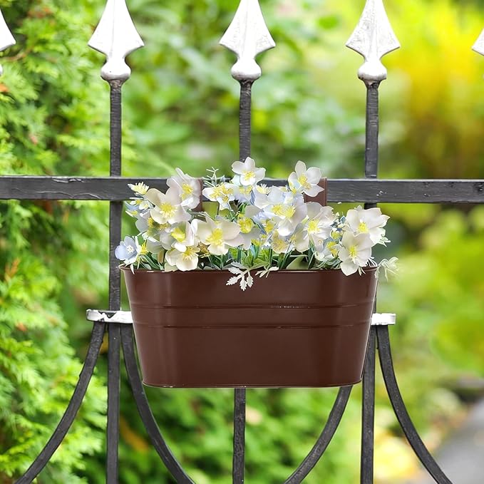 3 Pack Metal Railing Planters, 10.5" Oval Hanging Flower Pots - Image 5