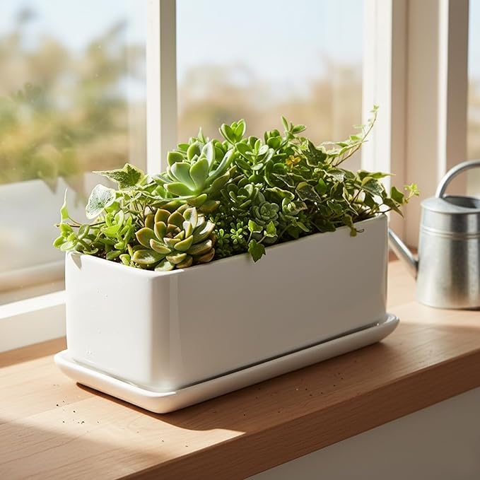 MyGift 10 Inch Modern Unglazed White Ceramic Indoor Plant Pot - Image 2