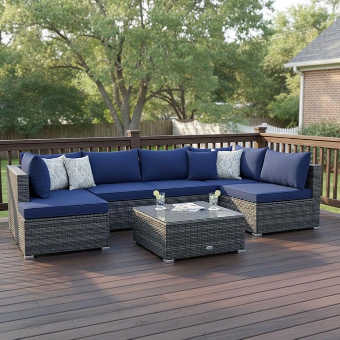 Tangkula 7 Pieces Wicker Patio Furniture Set, All-Weather Outdoor Rattan - Image 3