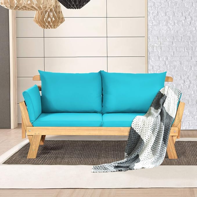 Tangkula Convertible Acacia Wood Patio Couch Sofa Bed - Image 5