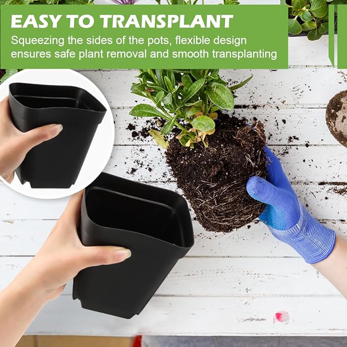 Square Nursery pots 4 Inches 60Pcs, Seedling Plastic Seeds propogation Growing - Image 2