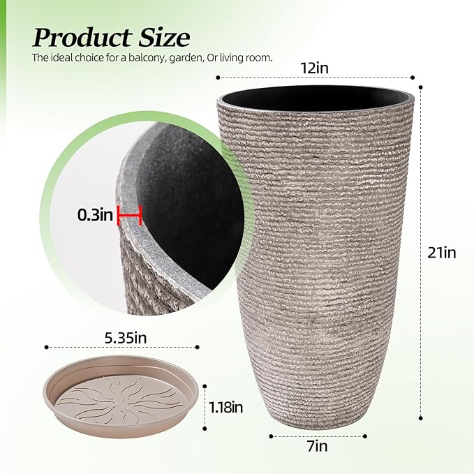 QCQHDU Set of 2 Oversized 9 Gallon Round Planters - Image 5