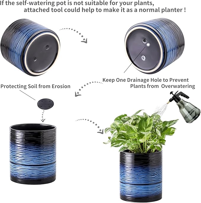 Nihow Self Watering Plant Pot: 6 Inch Ceramic Planter - Image 4