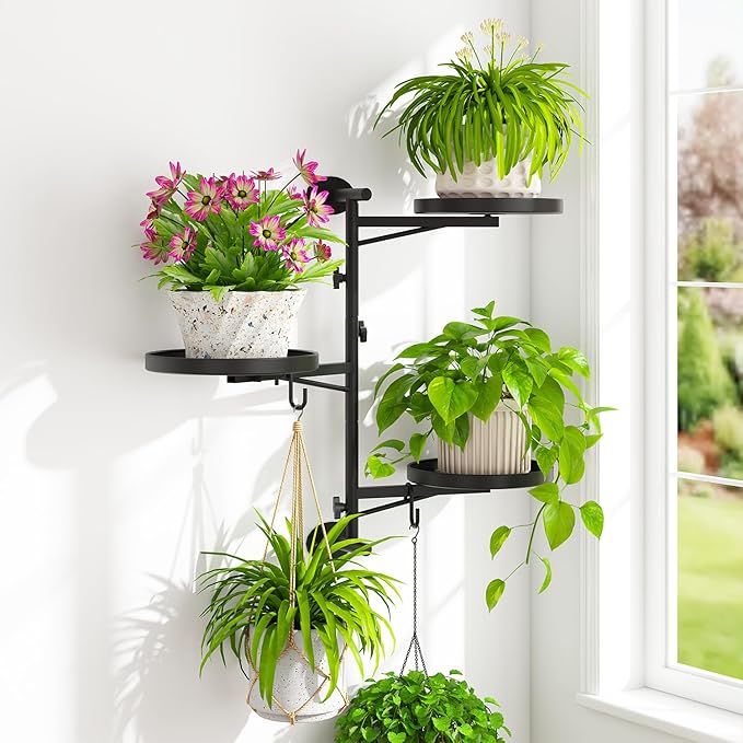 iDavosic.ly Rotating Window Plant Shelves, 3-Tier Metal Wall Stand by iDavosicly