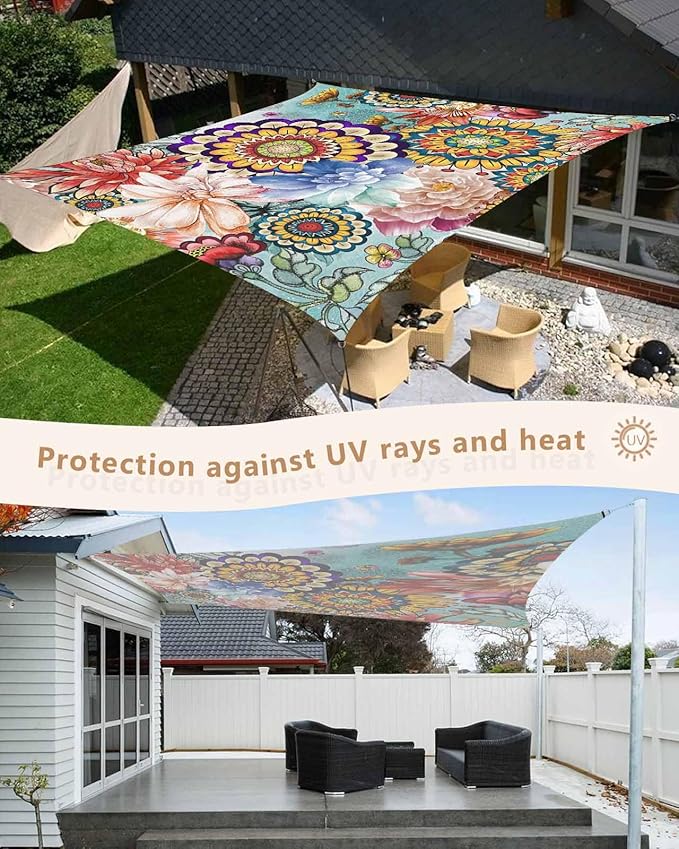 Sun Shade Sail 14'x18' Boho Floral Rectangle Sun Shade Sails Canopy Waterproof - Image 4