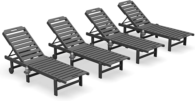 SERWALL Outdoor Chaise Lounge Set of 4, HDPE Lounger - Image 3