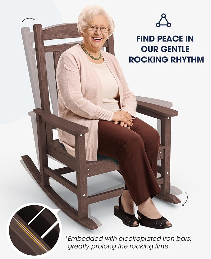 KINGYES HDPE Rocking Chairs Outdoor, Patio Rocking Chairs - Image 5