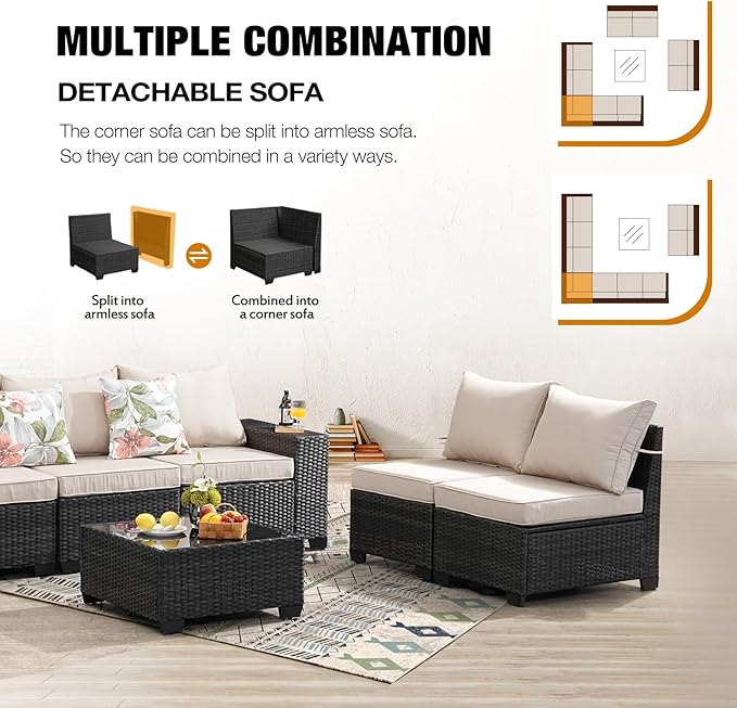 10 Pieces Patio Furniture Set All-Weather Outdoor Wicker Sectional Conversation - Image 6