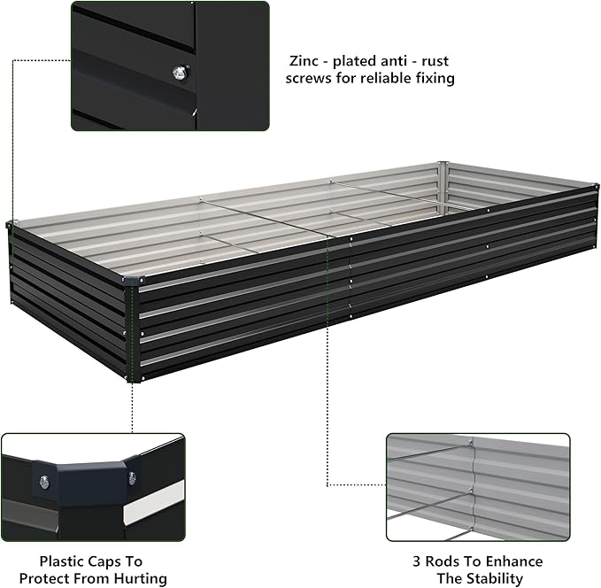 10×3×1FT Galvanized Raised Garden Bed Kit, Metal Planter Boxes, Large Outdoor - Image 4