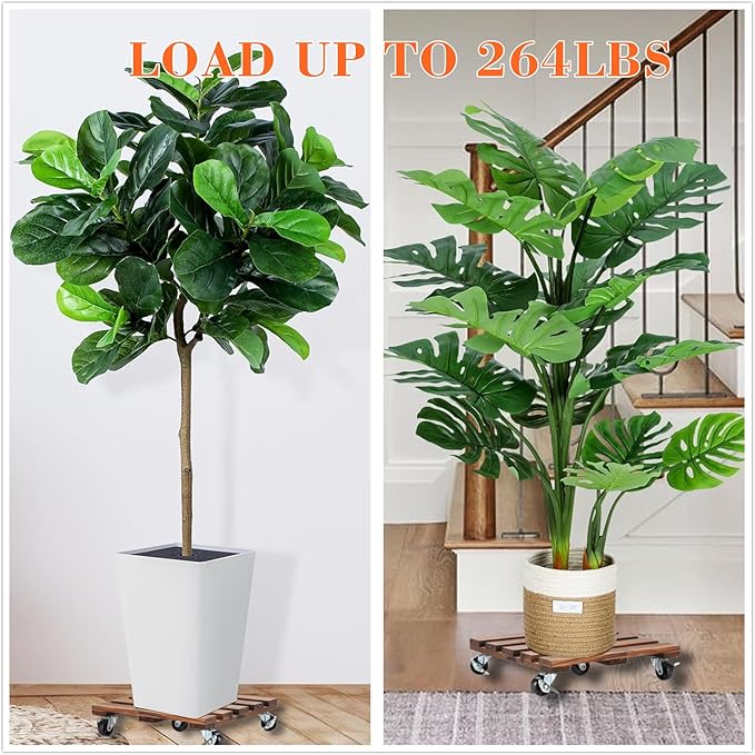 2 Pack Plant Stand with Wheels, Flower Pot - Image 2
