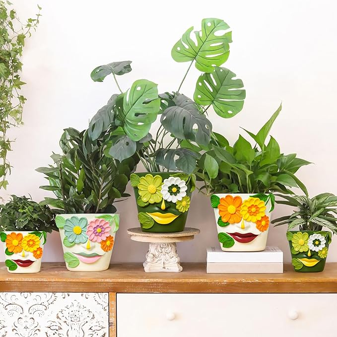 GUGUGO 8 Inch Large Flower Face Planters, Abstract Unique Head Plant Pot - Image 6