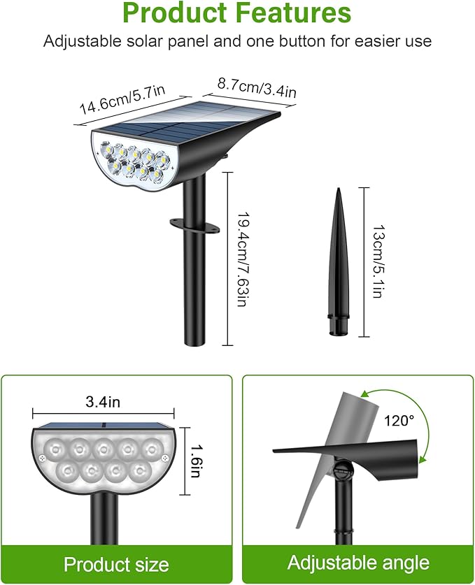 Solar Spot Lights Outdoor, Solar Lights Outdoor Waterproof IP65, 3 Brightness - Image 4