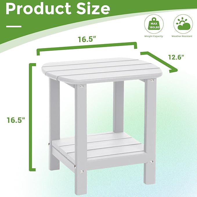 Adirondack Square Outdoor Side Table, 2-Tier Storage Patio Side Table, HDPE End - Image 3