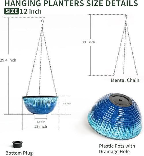 12 inch Large Hanging Planters for Indoor Outdoor Plants, Hanging Baskets for - Image 2