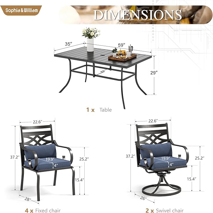 Sophia and William Outdoor Patio Dining Set - Image 6