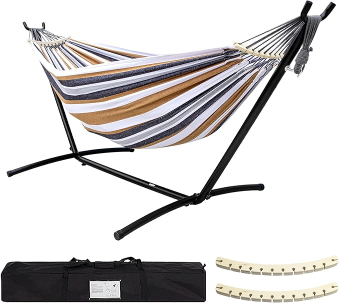 SZHLUX Double Hammock with Stand Included 450lb Capacity Steel Stand, Premium by SZHLUX