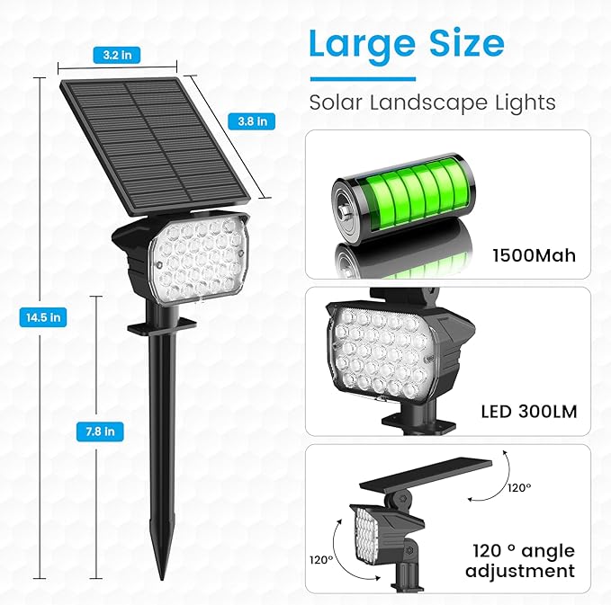 VOLISUN Solar Spotlight Outdoor, IP67 Waterproof Solar Landscape Spot - Image 4
