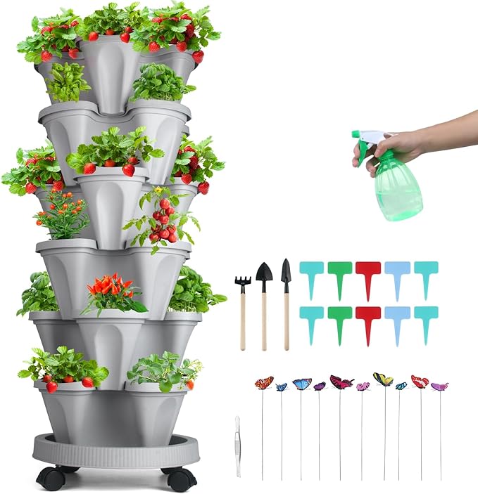 GameXcel Vertical Planter, 6 Tier Stackable Strawberry Planter by GameXcel