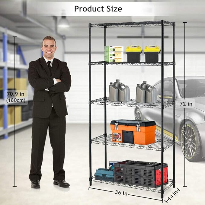 BestOffice | 5-Tier Wire Storage Shelves | 36x14x72 | Black | - Image 3